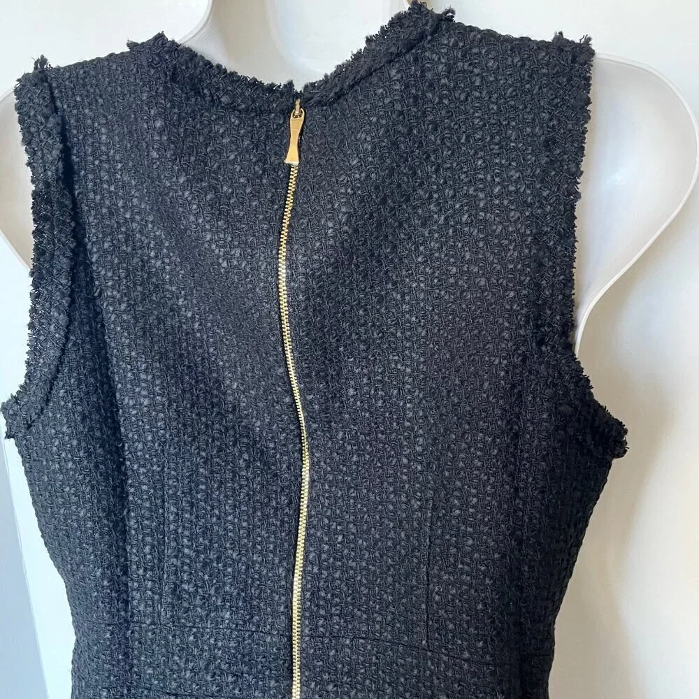 Kate Spade Dress Womens 0 Black Sheath Sleeveless Bow Tie Tweed Ruffle Short